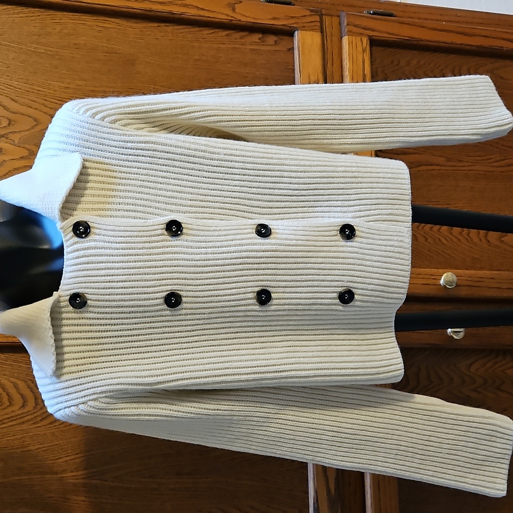 MANGO MNG Cream Double-Breasted Ribbed Knit Sweater - M. NEW